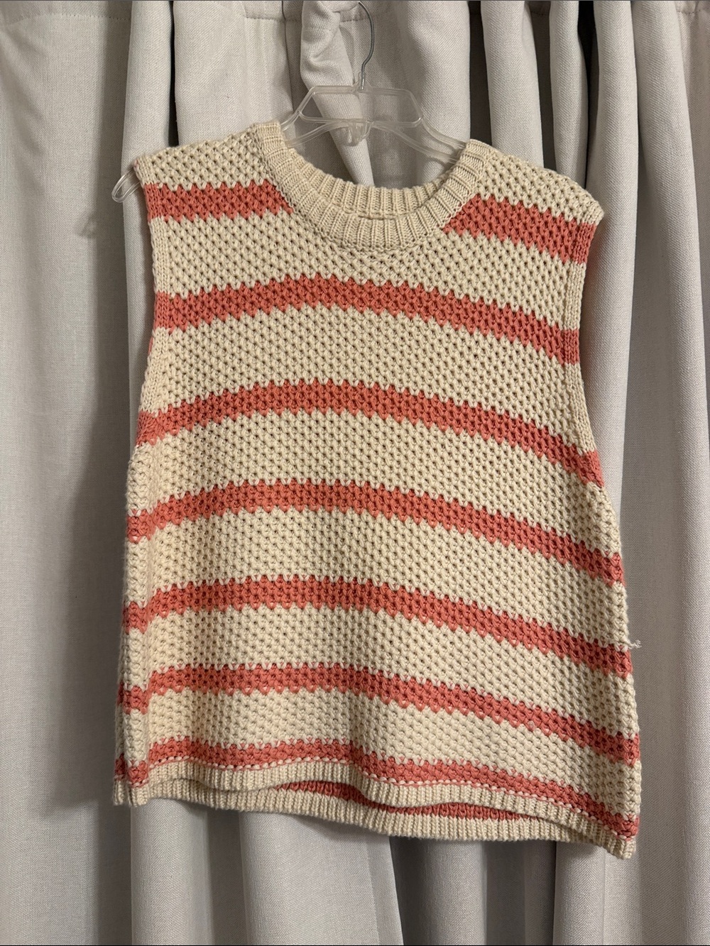 Striped Sleeveless Knit Vest in Cream and Coral